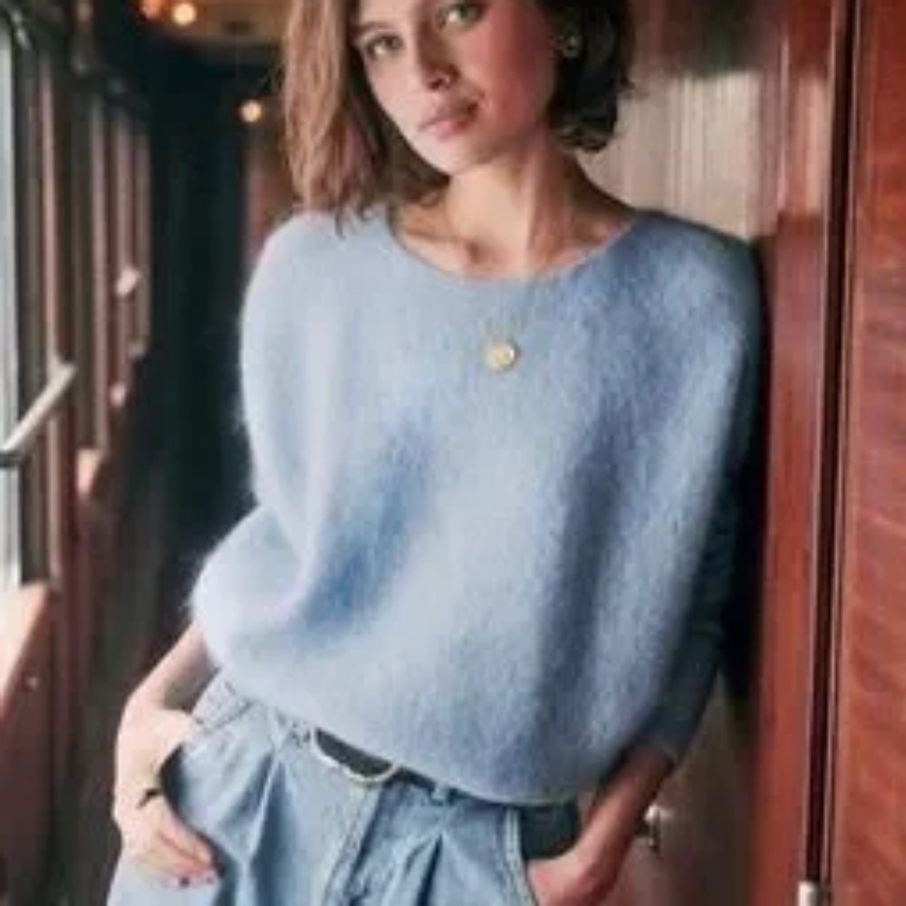 Sezane Soft Blue Cardigan with Bow Accents-NWOT